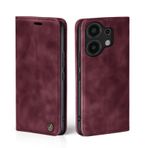 LBH Xiaomi Redmi Note 13 Pro için cep telefonu kılıfı, şarap kırmızısı, kart ve para bölmeli akıllı telefon kılıfı, dik durma fonksiyonlu, kapaklı kılıf, koruyucu kılıf, mıknatıslı kilit, vintage