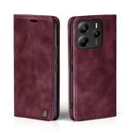 LBH Xiaomi Redmi Note 14 5G için cep telefonu kılıfı, şarap kırmızısı, kart ve para bölmeli akıllı telefon kılıfı, dik durma fonksiyonlu, kapaklı kılıf, koruyucu kılıf, mıknatıslı kilit, vintage