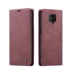 LBH Xiaomi Redmi Note 9 Pro için cep telefonu kılıfı, şarap kırmızısı, kart ve para bölmeli akıllı telefon kılıfı, dik durma fonksiyonlu, kapaklı koruyucu kılıf, mıknatıslı kilit, vintage
