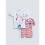 LC Waikiki Baby Bisiklet Yaka Kısa Kollu Baskılı Pamuklu Kız Bebek Tişört 2'li - 2 Yaş - Ekru