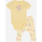 LC Waikiki Baby Bisiklet Yaka Kısa Kollu Kız Bebek Çıtçıtlı Body ve Pantolon 2'li Takım - 0 - 1 Ay - Sarı