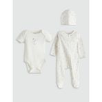 LC Waikiki Baby Ekru Çiçekli Kız Bebek Hastane Çıkış Seti - 0 - 1 Ay