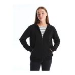 LC Waikiki Basic Yeni Siyah Kapüşonlu Düz Uzun Kollu Kadın Fermuarlı Sweatshirt