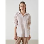 LC Waikiki Bej Çizgili Oversize Kadın Gömlek - 2XL