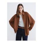 LC Waikiki Bej Oversize Kadın Süet Görünümlü Gömlek