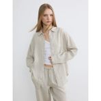 LC Waikiki Bej Oversize Keten Kadın Gömlek