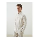 LC Waikiki Bej Regular Fit Uzun Kollu Çizgili Poplin Erkek Gömlek