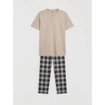 LC Waikiki Bej Standart Kalıp Ekose Erkek Pijama Takım - XL