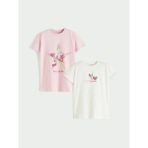 LC Waikiki Beyaz Bisiklet Yaka Baskılı Kız Çocuk Tişört 2 Li (S6) - Dropsuz - 11 - 12 Yaş