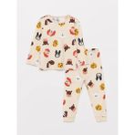 LC Waikiki Bisiklet Yaka Baskılı Erkek Bebek Pijama Takım - Bej - 1 - 1,5 Yaş