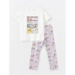 LC Waikiki Bisiklet Yaka Baskılı Kısa Kollu Kız Çocuk Pijama Takımı - 5 - 6 Yaş - Ekru