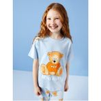 LC Waikiki Bisiklet Yaka Baskılı Kısa Kollu Kız Çocuk Pijama Takımı - Açık Mavi - 6 - 7 Yaş