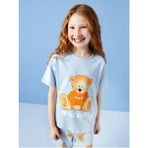 LC Waikiki Bisiklet Yaka Baskılı Kısa Kollu Kız Çocuk Pijama Takımı - Açık Mavi - 9 - 10 Yaş