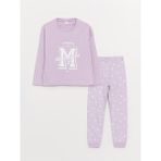 LC Waikiki Bisiklet Yaka Baskılı Uzun Kollu Kız Çocuk Pijama Takımı - Lila - 4 - 5 Yaş