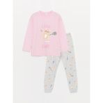 LC Waikiki Bisiklet Yaka Baskılı Uzun Kollu Kız Çocuk Pijama Takımı - Pembe - 9 - 10 Yaş