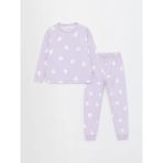 LC Waikiki Bisiklet Yaka Desenli Uzun Kollu Kız Çocuk Pijama Takımı - Lila - 6 - 7 Yaş