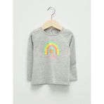 LC Waikiki Bisiklet Yaka Uzun Kol Baskılı Kız Bebek T-Shirt - 3 Yaş - Gri