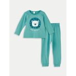 LC Waikiki Bisiklet Yaka Uzun Kollu Baskılı Erkek Bebek Pijama Takımı - 1 - Turkuaz
