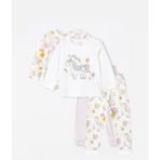LC Waikiki Bisiklet Yaka Uzun Kollu Baskılı Kız Bebek Pijama Takımı 2'li - Beyaz