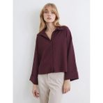 LC Waikiki Bordo Çizgili Oversize Kadın Gömlek - 3XL