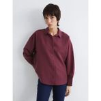 LC Waikiki Bordo Çizgili Oversize Kadın Gömlek