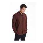 LC Waikiki Bordo Slim Fit Uzun Kollu Armürlü Erkek Gömlek