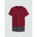 LC Waikiki Bordo Standart Kalıp Ekose Erkek Şortlu Pijama Takımı - XL