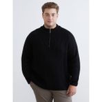 LC Waikiki Büyük Beden Dik Yaka Erkek Triko Kazak Siyah Uzun Kollu Günlük Stil - 3XL - 4XL