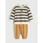 LC Waikiki Ekru Mickey Mouse Baskılı Erkek Bebek Sweathshirt ve Eşofman Alt