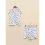 LC Waikiki Gömlek Yaka Baskılı Kısa Kollu Organik Pamuklu Kız Çocuk Şortlu Pijama Takımı - 5-6 Yaş - Optik Beyaz