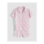 LC Waikiki Gömlek Yaka Fiyonk Desenli Kız Çocuk Şortlu Pijama Takımı (S6)