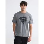 LC Waikiki Gri Bisiklet Yaka Superman Baskılı Erkek Tişört