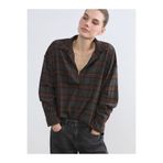 LC Waikiki Gri Ekose Oversize Kadın Gömlek