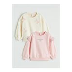 LC Waikiki GÜLİS GİYİM 'DEN Ekru Bisiklet Yaka Nakışlı Kız Çocuk Sweatshirt 2'li