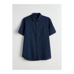 LC Waikiki Indigo Regular Fit Kısa Kollu Armürlü Erkek Gömlek