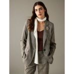 LC Waikiki Kadın Blazer Ceket Bej Ekose Loose Kalıp Polyester Elastan Viskoz Düğmeli - XL