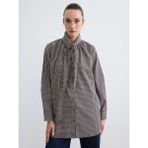 LC Waikiki Kahverengi Bebe Yaka Ekose Oversize Kadın Gömlek Tunik