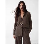 LC Waikiki Kahverengi Çizgili Oversize Kadın Gömlek - 3XL