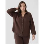LC Waikiki Kahverengi Dokulu Oversize Kadın Gömlek