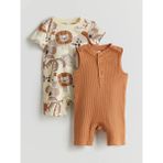 LC Waikiki Kahverengi Erkek Bebek Tulum %100 Pamuklu Esnek 2'li Set Casual Kullanım - 12 - 18 Ay