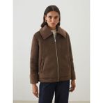 LC Waikiki Kahverengi Kürk Yaka Oversize Kadın Süet Görünümlü Mont - XS - S