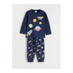 LC Waikiki Lacivert Bisiklet Yaka Baskılı Erkek Çocuk Pijama Takım