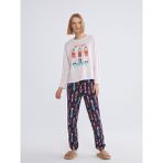 LC Waikiki Lacivert Bisiklet Yaka Baskılı Kadın Pijama Takımı