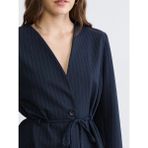 LC Waikiki Lacivert Çizgili Kuşaklı Kadın Blazer Ceket - 36 - --