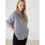 LC Waikiki Lacivert Çizgili Oversize Kadın Gömlek - XS