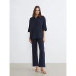 LC Waikiki Lacivert Dokulu Oversize Müslin Kadın Gömlek - XL - 2XL