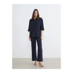 LC Waikiki Lacivert Dokulu Oversize Müslin Kadın Gömlek