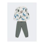 LC Waikiki LCW baby Bej Bisiklet Yaka Baskılı Erkek Bebek Sweatshirt ve Eşofman Alt 2'li