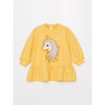 Lc Waikiki Lcw Baby Bisiklet Yaka Desenli Kız Bebek Elbise - Sarı - 1,5 - 2 Yaş