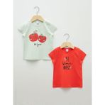 LC Waikiki Lcw Baby Bisiklet Yaka Kısa Kollu Baskılı Pamuklu Kız Bebek Tişört 2'li - 1 Yaş - Green